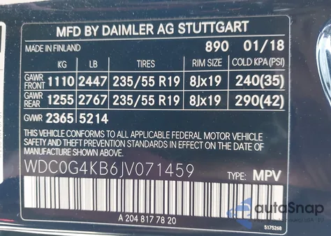 2018 Mercedes-Benz Glc 300 4Matic из США, поврежденный, VIN WDC0G4KB6JV071459